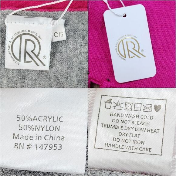 🔸️NWT Hot Pink & Gray Fringe Lined Sweater Shawl Scarf One Size - Picture 12 of 12